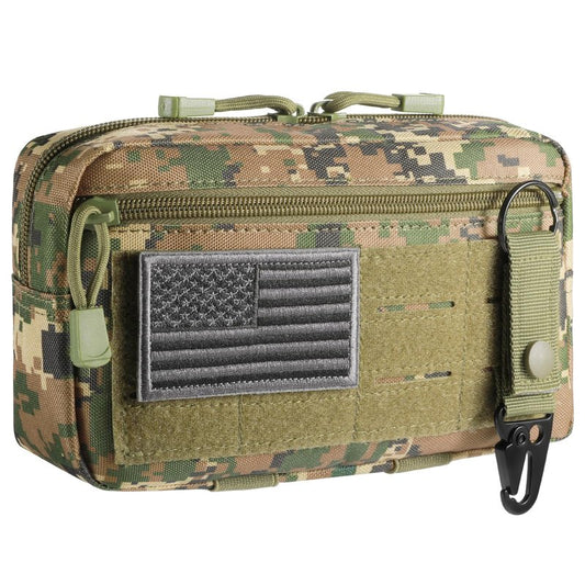 FRTKK Tactical Molle Admin Pouch Utility Laser Cut EDC Tool Pouch Bag Horizontal Modular Pouches Include US Flag Patch and Keychain (Digital)