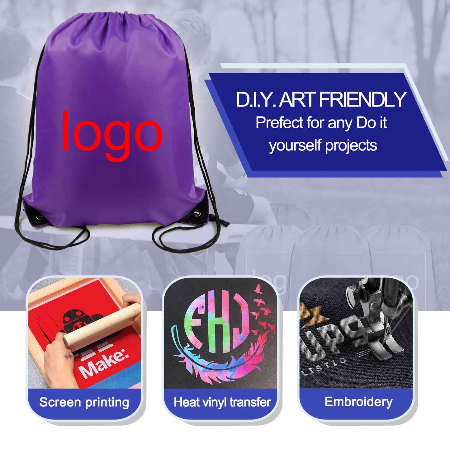 BeeGreen 50 pieces Purple Drawstring Backpack Bags Wholesale Cinch Bags Bulk Heavy Duty String Backpack Machine Washable Lightweight Sackpack Outdoor Sport Bags for Men Women