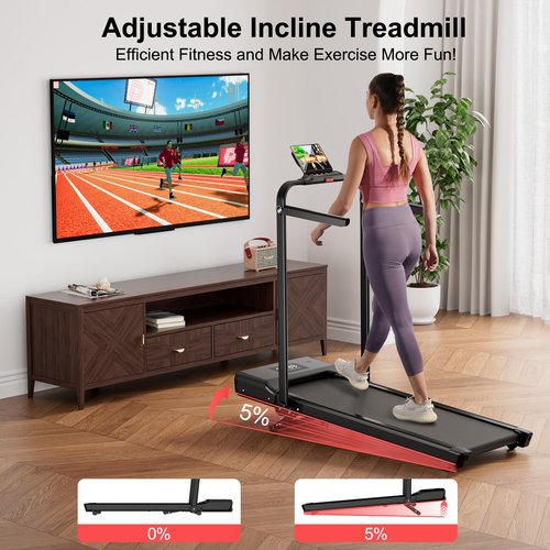 Walking Pad Treadmill with Incline and Handle bar, 300 Lbs Capacity Foldable Small Treadmills for Home with APP Remote Control and LED Display, 7.5MPH Portable Treadmill 3.0HP