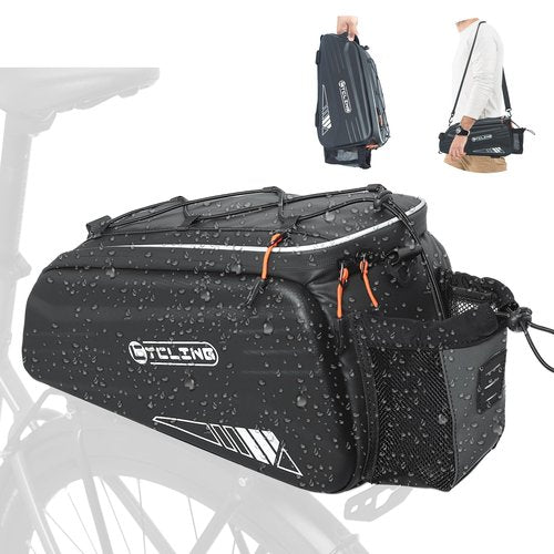 Febabilo Bike Bags for Bicycle Rear Rack - 10L EVA Hard Shell Waterproof 3-in-1 Ebike Trunk Cargo Pannier Bag with Reflective Strip & Shoulder Strap for Commuter Travel Outdoor Cycling Accessories