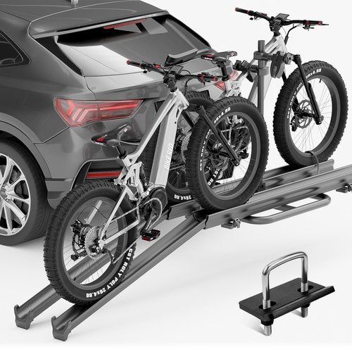 EYOUHZ 200 LBS Capacity 2 EBike Rack with Ramp, up to 5" Fat Tire Carrier, Lockable & Foldable Electric Bicycles Racks, Bike Racks Platform for Standard, Fits 2" Hitch for SUVs Cars Trucks Vans