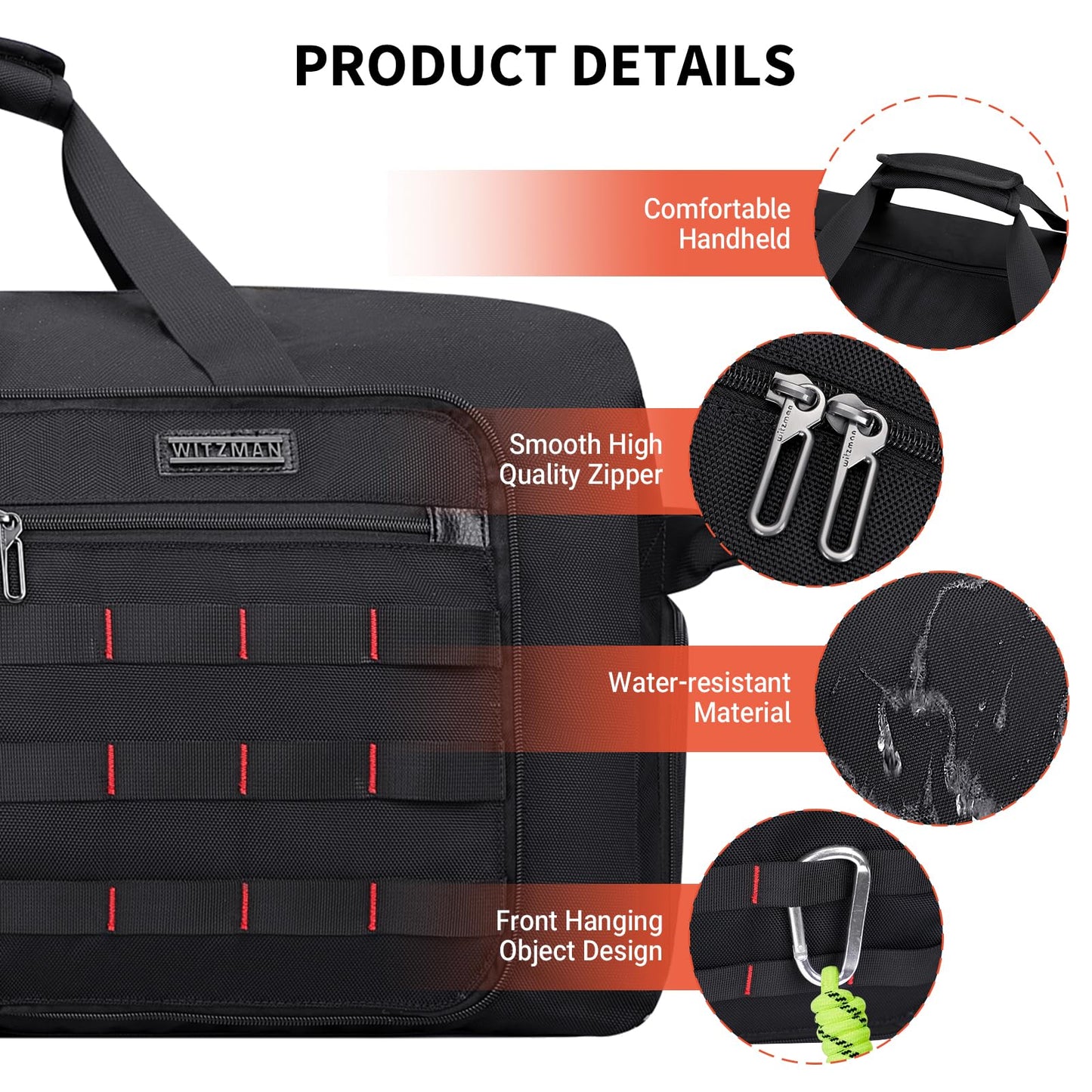 WITZMAN Foldable Duffle Bag for Men Large 65L Travel with Shoe Compartment