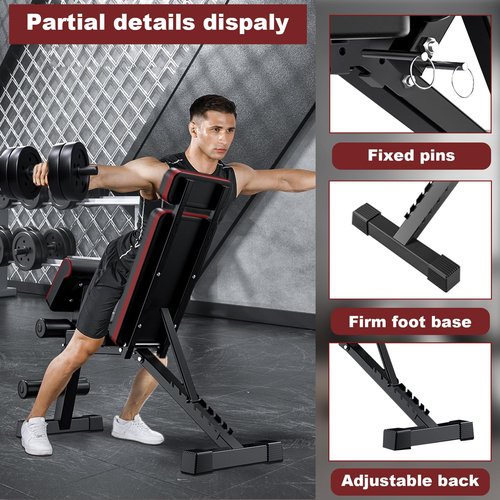 BAOKALER Adjustable Weight Bench, Workout Bench with Extended Headrest, Foldable Weight Bench for Home Gym, Incline Bench for Full Body Workout, Load 770LBS, 7-Level Adjustable