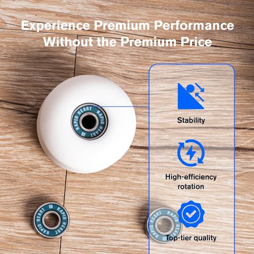 Rapid Heart 8 Pack 608 2RS Precision Ceramic Blue Bearings. 40+ Seconds Spin Test. for Skateboards, Longboards, Inline & Roller Skates. Premium Quality, Affordable Price,High-Performance Alternative.