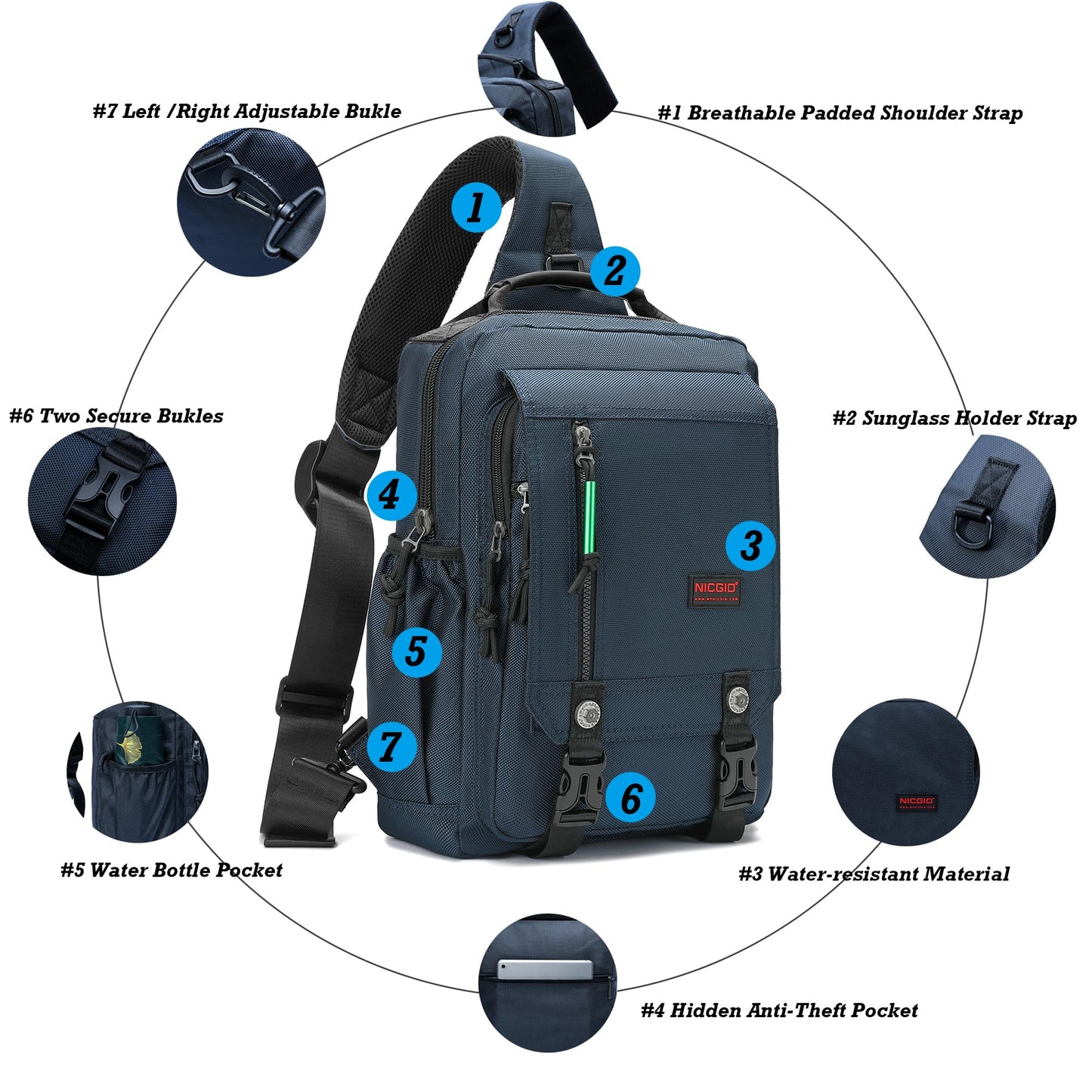NICGID Sling Bags Chest Shoulder Backpacks, Laptop Backpack Crossbody Messenger Bag Travel Outdoor Men Women (Black, 14.1 inch)