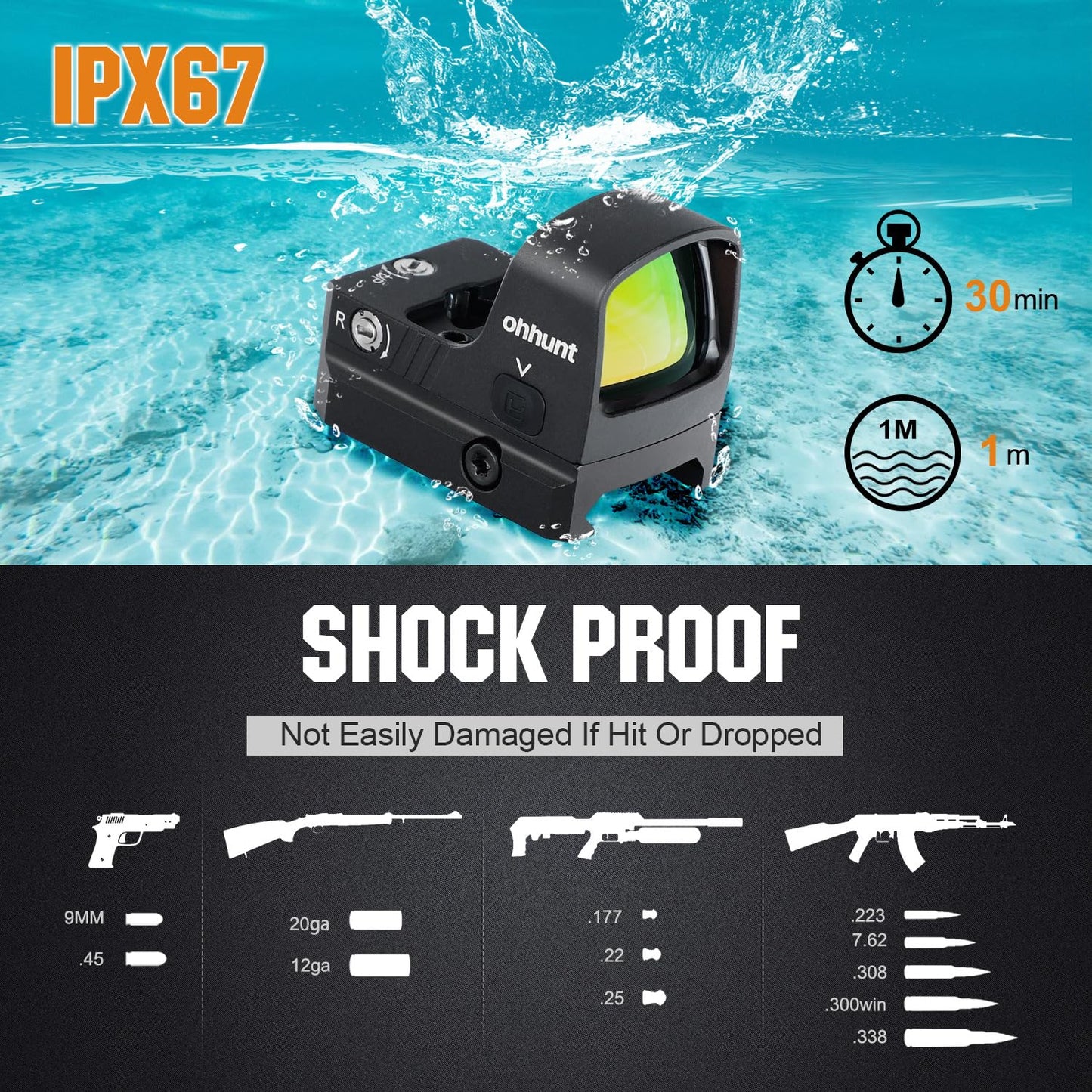 ohhunt RD U2 3 MOA Red Dot Sight for RMR Footprint and Picatinny Mount