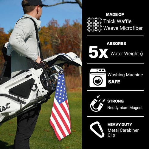 American Flag Magnetic Golf Towel with Clip – 24"x16" Premium Microfiber USA Golf Towels for Golf Bags, Cart or Club – Large Magnet Golf Rag & Accessories – Gift for Men, Dad, Women, Golfers