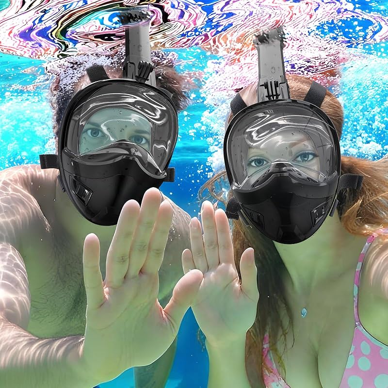Full Face Snorkel Mask with 180° Panoramic View – Dry Top Breathing System, Detachable Camera Mount