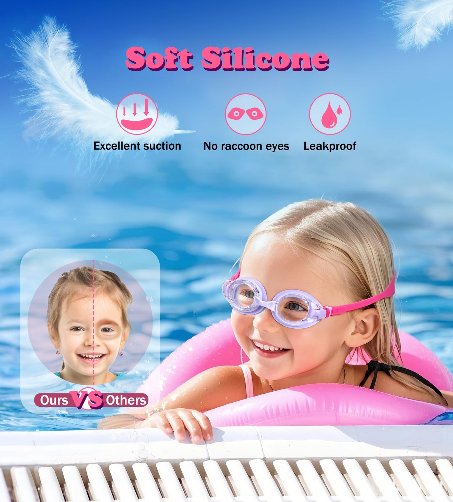 Aegend 2 Pack Kids Goggles, Swimming Goggles for Kids Age 4-16 Boys and Girls Youth, Anti-Fog Pool Goggles, Red & Light Purple