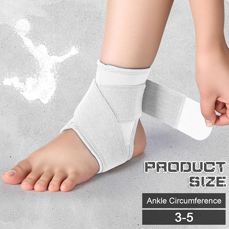 Honoson 2 Pcs Kids Ankle Braces - White, Size S (White+S) Youth Ankle Support for Sports
