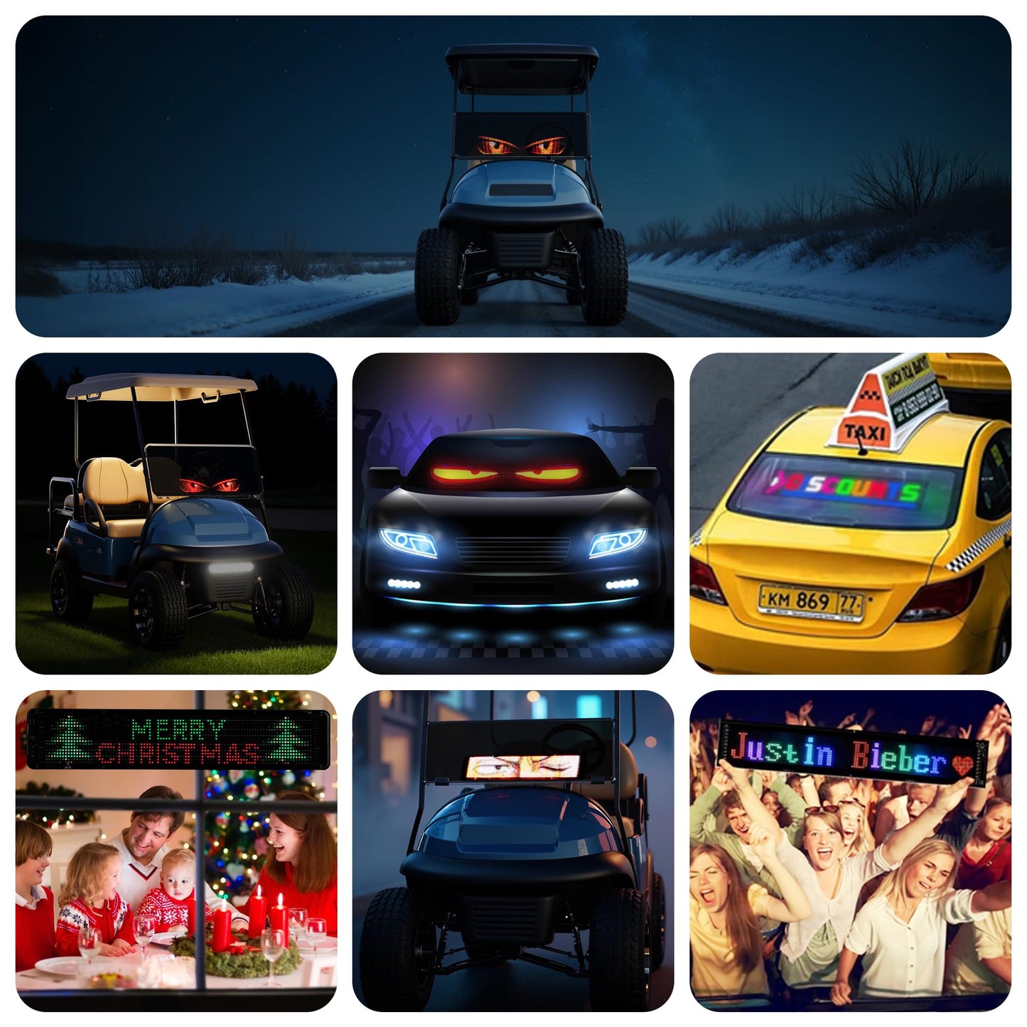10L0L Golf Cart Devil Eyes Light Sign, Programmable Flexible Screen for Windshield, DIY Dynamic Programmable With App Control, 23.6"x4.7" Window Screens for Festivals, Daily