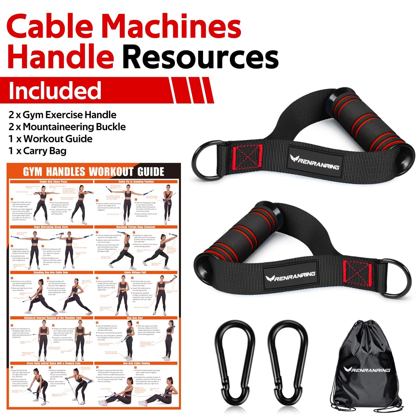 RENRANRING Gym Exercise Handles, Replacement Handle Attachments for Cable Machine Pulleys, Resistance Band and Strength Trainer, Pull Down Workout Accessories, Home Gym Add On Equipment