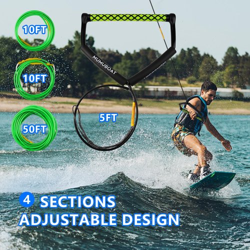 MUMUBOAT Dyneema Wakeboard Rope 75ft, No Stretch Wakeboard Rope and Handle Water Ski Rope for Watersports, 4 Sections Floating Wakeboard Tow Rope for Kneeboarding and Wakesurfing