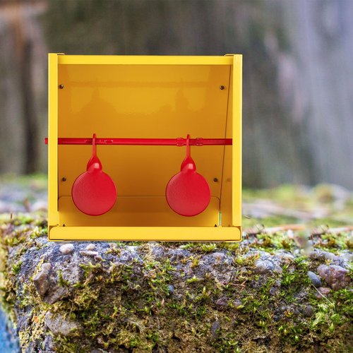 GearOZ BB Gun Target Trap, Airsoft Target, Pellet Gun Target with 10pcs Paper Targets, Resetting Metal Silhouettes Shooting Targets for Backyard, Outdoor, Indoor, Small Size, Yellow