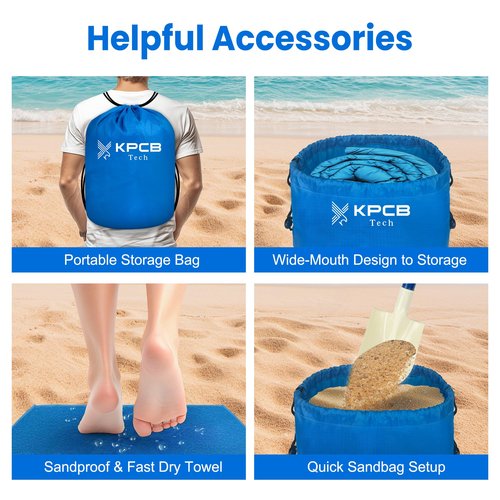 KPCB Tech Beach Blanket Sandproof Waterproof with Fence, 10' x 9' Sand Proof Beach Mat with 4 Weighted SandBags, Portable & Durable Extra Large Sand Free Mats