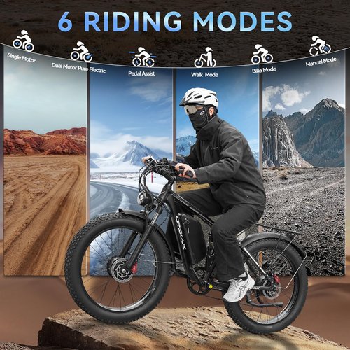 Dual Motor Ebike,37MPH Fast Electric Bike Peak 3000W 52V 23AH EBike for Adults UL Certified Battery Commuting Electric Bicycle 87 Miles Long Range 7-Speed 26" Fat Tire Full Suspension E Bike (Silver)
