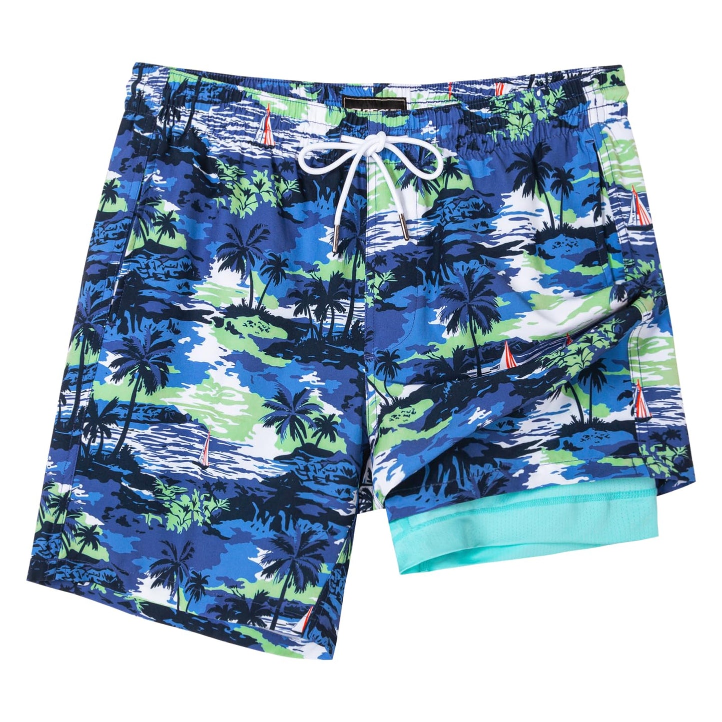 SURF CUZ Mens Swim Trunks with Compression Liner Quick Dry Swim Shorts 7" Swimming Trunks Stretch Bathing Suit 7 Inch,Blue Sea,XS