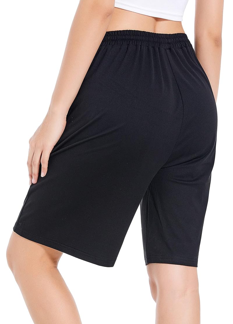 CULAYII Women’s Bermuda Shorts - Long Athletic Yoga Shorts with Pockets, Black, Medium