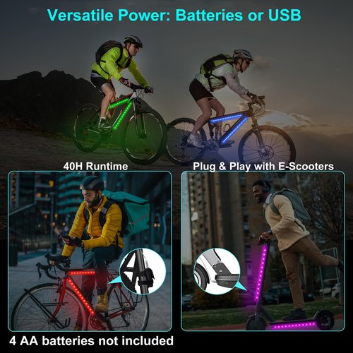 Martronic 2-Pack Bike Lights for Night Riding, 47 Flashing Modes Colorful Smart Scooter Lights with Battery Box, Fun Safety & Style Electric Skateboard Lights