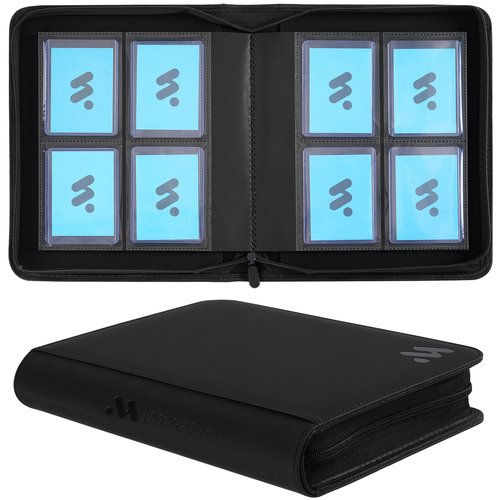 MORABTO Toploader Binder, Holds 128 Top Loaders,4 Pocket Top Loader Binders for 3" x 4" Rigid Cards,Card Album Folder for Hard Plastic Top Loaders