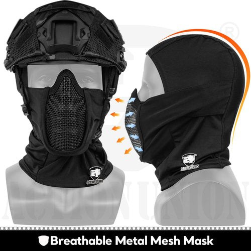 ACTIONUNION Airsoft Helmet and Mask Pro Set Tactical Paintball Helmet and Balaclava Mesh Mask MH Type with Helmet Counterweight (OD, Medium)