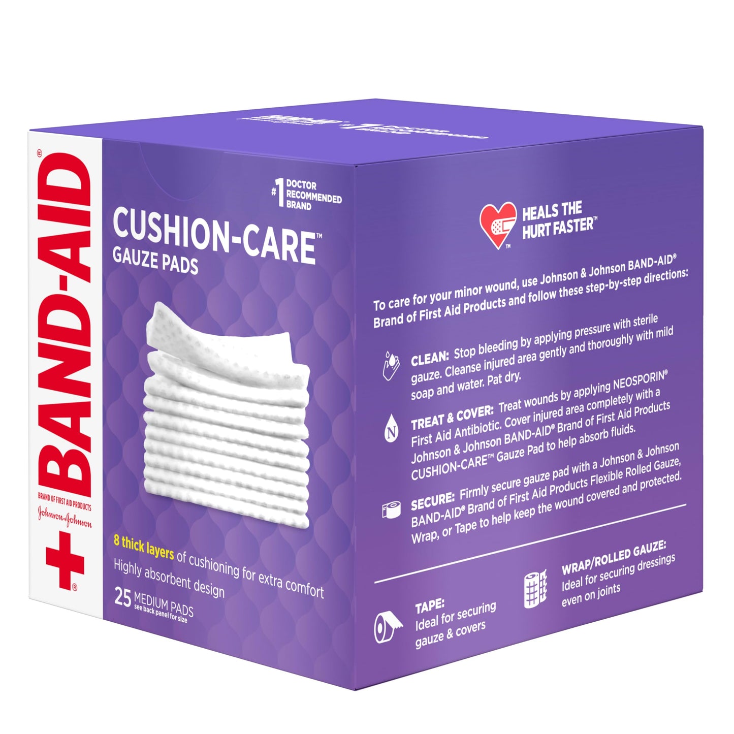 BAND-AID Brand Cushion Care Sterile Gauze Pads for Protection of Minor Cut, Scrapes & Burns, Non-Adhesive & Wound Care Dressing Pads, Medium Size, 3 inches x 3 inches, 25 ct