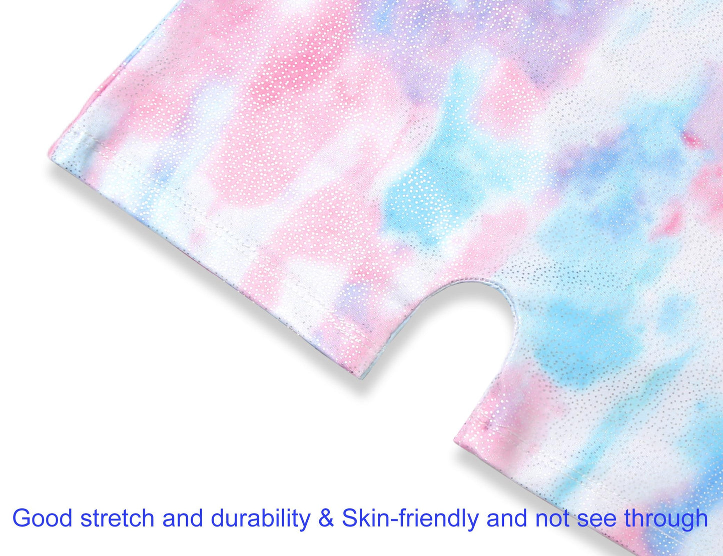 Domusgo Leotard for Girls Gymnastics Size 5-6 Years Old Glitter White Tie Dye One Piece Biketard with Shorts