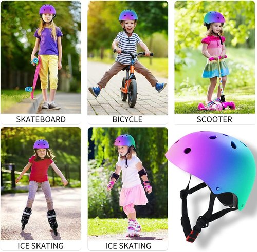 JeeFree Adjustable Gradient Color Skateboard Helmet for 3-5-8-14+Ages【Toddler Kids Youth Adult】 Girls Boys Woman.Bike Helmet for Multi-Sports Cycling Bicycle Scooter Inline Roller Skate Rollerblading