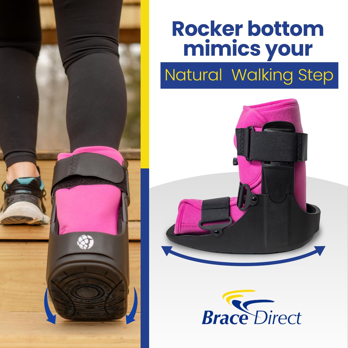 Brace Direct Women’s Short Air CAM Walker Boot - Pink Lined Fracture Boot with Air Pump for Foot & Ankle Fractures, Injuries, Sprains, and Post Op Recovery L4361 (Medium - US Shoe Women 8.5-11.5