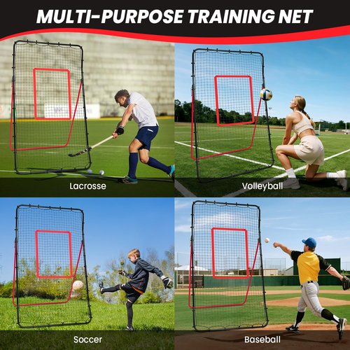BAGAIL Volleyball Rebounder Net 7x4 Ft, Bounce Back Volley Ball Net with Adjustable 5 Angles and High-Tension Net, Ball Return Training Equipment for Lacrosse, Baseball & Soccer Practice - Red