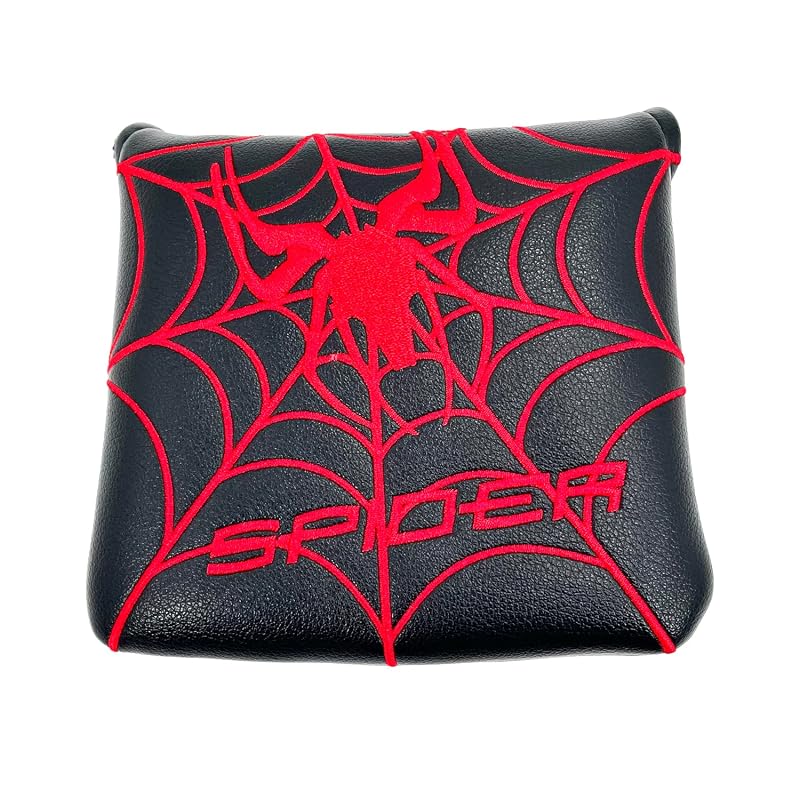 Magnetic Square Mallet Putter Headcover - Black with Red Spider Embroidery
