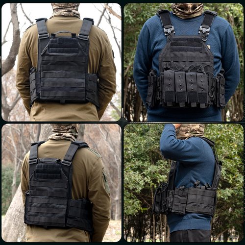 JOMAILIEEL Tactical Vest Quick Release 1000D Waterproof Nylon Breathable Lining MOLLE System Adjustable Shoulder Straps Mag Panels Airsoft Military for Men Plate Carrier Outdoor Training Security Use