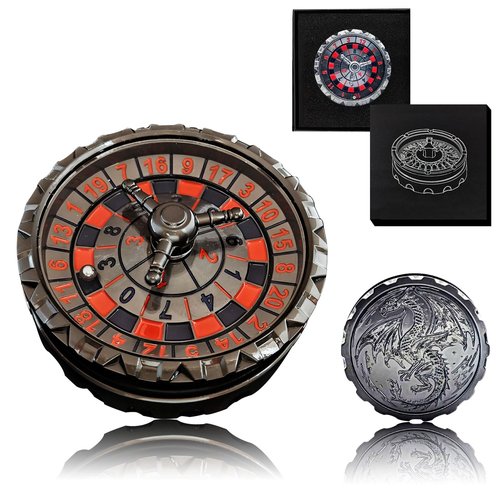 Roulette Spinner for DND Dice Set, 3-in-1 Dragon Metal D&D Dice with Gift Case for Dungeons and Dragon Game, RPG Role Playing Table Game Gifts (Black-red, 3-in-1)