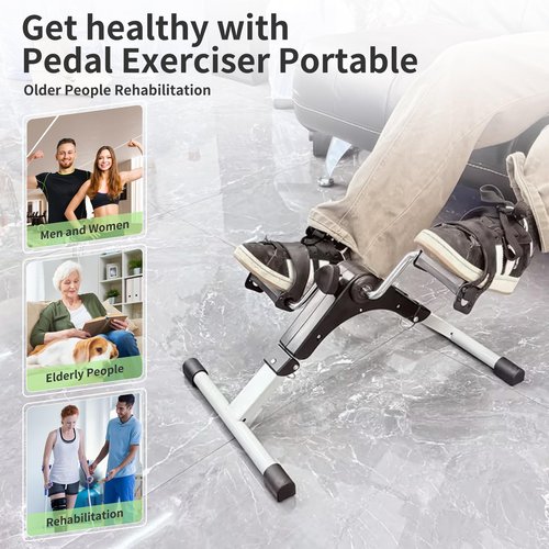 Under Desk Bike Pedal Exerciser with Interchangeable Suction Cups Mini Exercise Bike for Arms Legs Adjustable Resistance LCD Display Foldable Desk Cycling Equipment for Office Home Anti-Slip