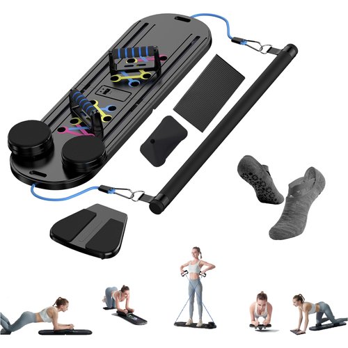 Esne- Foldable Pilates Reformer Set - 6-in-1 Home Workout Board with Thickened Resistance Bands, Balance Bar & Non-Slip Socks | Portable Core Strength Trainer for Full-Body Toning (2025 Upgrade)