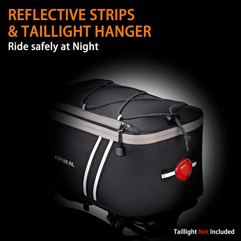 Insulated 9L Rear Bike Rack Bag with Rain Cover - 9L Capacity, 12.6 x 6.7 x 6.3in, Includes Top Pocket & Reflective Strips