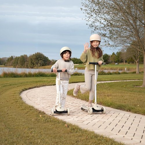 BEIESTATE Aesthetic Foldable Kids Scooter, 3 Wheel Scooter for Kids Ages 3-18, Max 220 lbs, Steering Limit Lock, Adjustable Handlebar, One-Piece Brake, 3 Light Up Wheels Kick Scooter for Boys & Girls