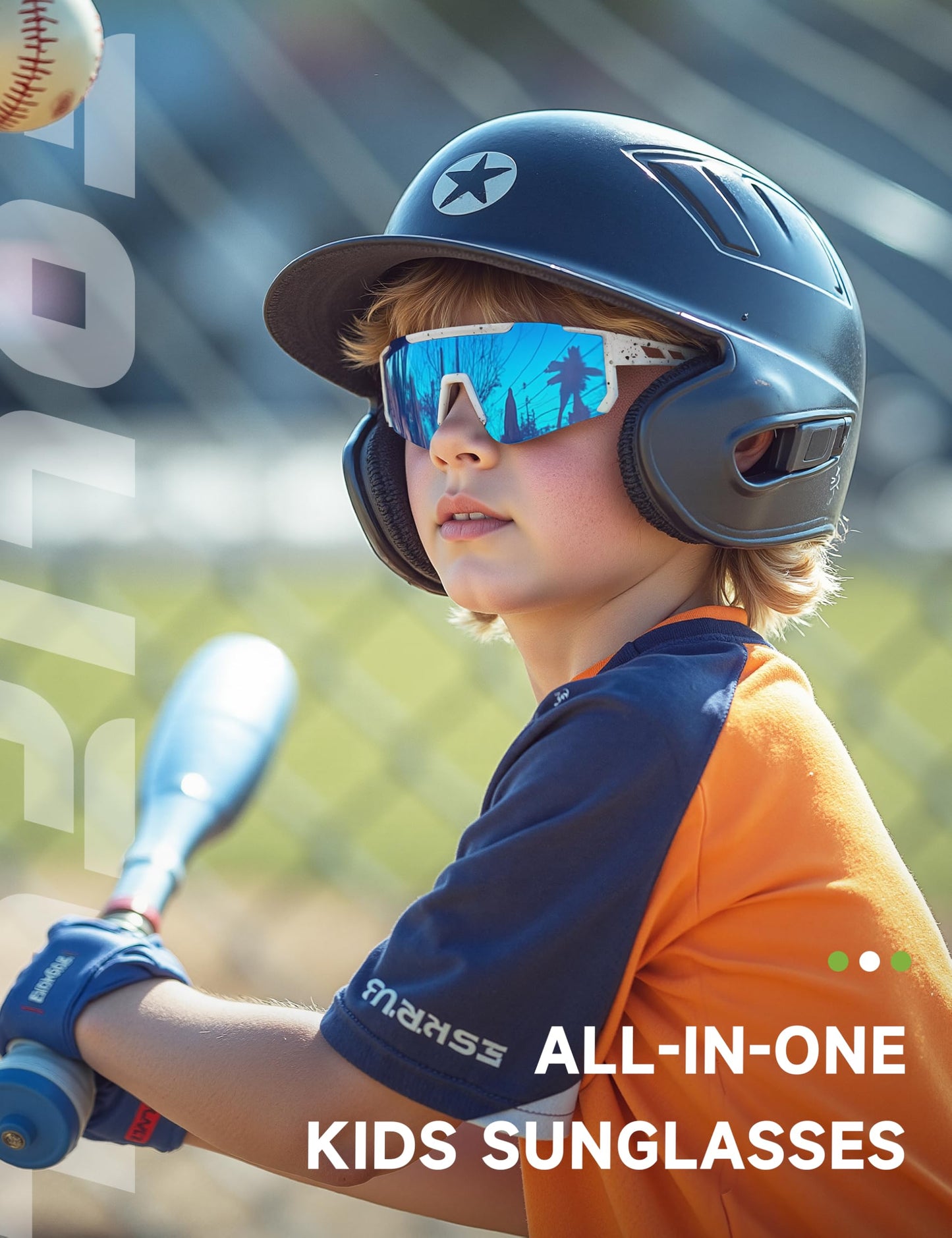 Foliful Kids Polarized Baseball Sunglasses for Boys Girls - Youth Softball Cycling Sports Sunglasses UV Protection Lightweight Goggles, Grey/Green/Red