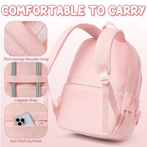 Fimibuke Kids Backpack for Girls, 4 PCS Waterproof Teen Girls Backpack with Lunch Box, Pencil Case & Headphone Bag Set, Cute Bookbag School Bag for Elementary Middle High School Student Back to School