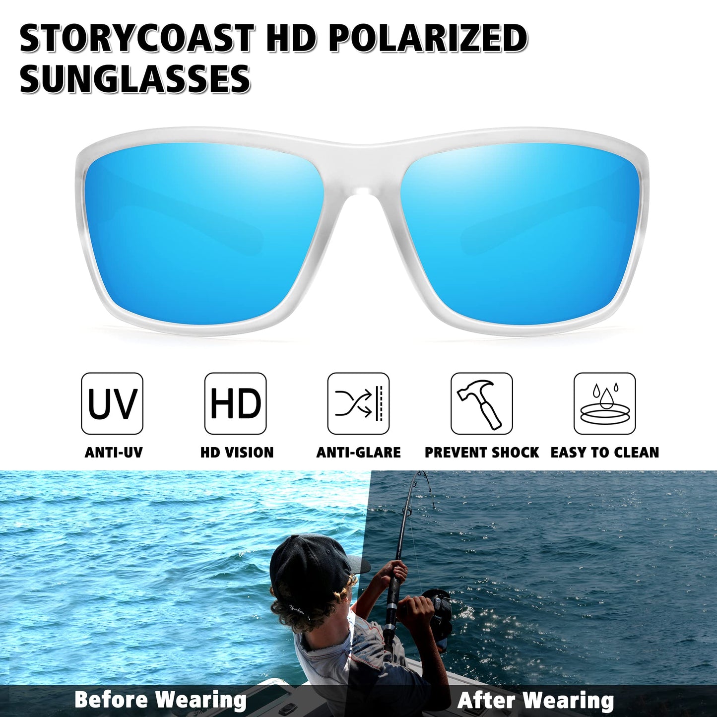 STORYCOAST Polarized Sports Sunglasses for Men Women Unbreakable Frame Cycling Fishing Driving 3Pack-Black+Clear/Blue+Clear/Green