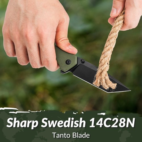 CIVIVI Brazen Folding Knife, Button Lock Pocket Knife with 3.46'' Swedish 14C28N Tanto Blade, Ultra-Grip G10 Handle, Low Profile Clip for EDC C19059C-2 (OD Green)
