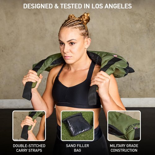 Elite Sports Bulgarian Canvas Bag, Fitness Canvas MMA Gym Cross Workout Training Sandbag 17, 25, 33, 45 lbs (UNFILLED) (Forest Green, 45 LBS)