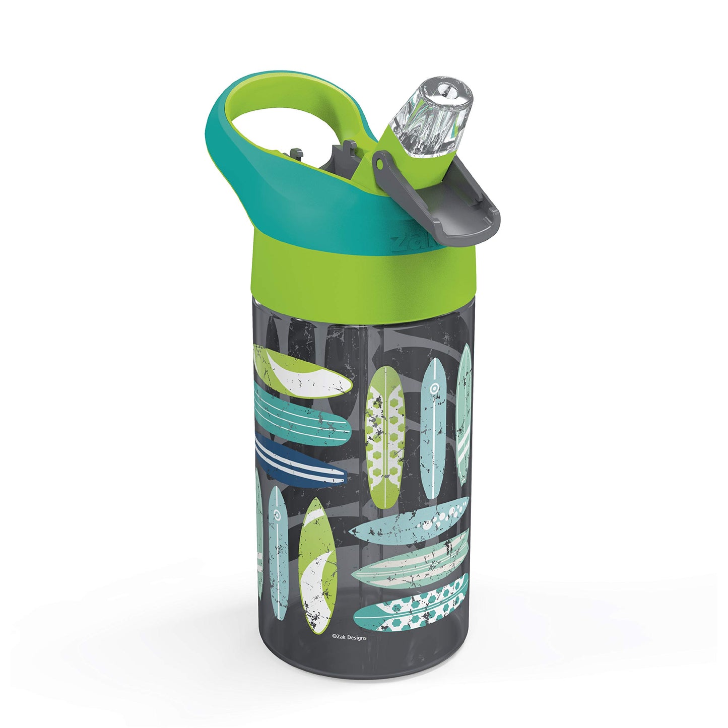 Zak Designs 16oz Riverside Beach Life Kids Water Bottle with Straw and Built in Carrying Loop Made of Durable Plastic, Leak-Proof Design for Travel, 2PK Set