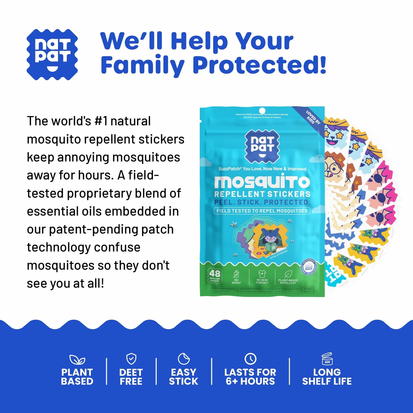 NATPAT Buzz Patch Mosquito Stickers for Kids - Plant Based Ingredients (3)
