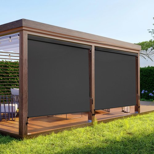 Outdoor Roller Shade with Aluminum Valance, (10'W X 8'H) 420GSM New Material Patio Shade with 95% UV Blockout, Outdoor Blinds with Crank Handle for Shading, Privacy Protection, Black