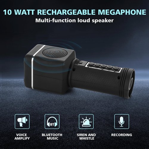UZOCHI Rechargeable Megaphone Bullhorn, Portable Bluetooth Loud Speaker with Built-in Siren and Recording, 3 LED Modes, Design for Outdoors, Camping, Rescue