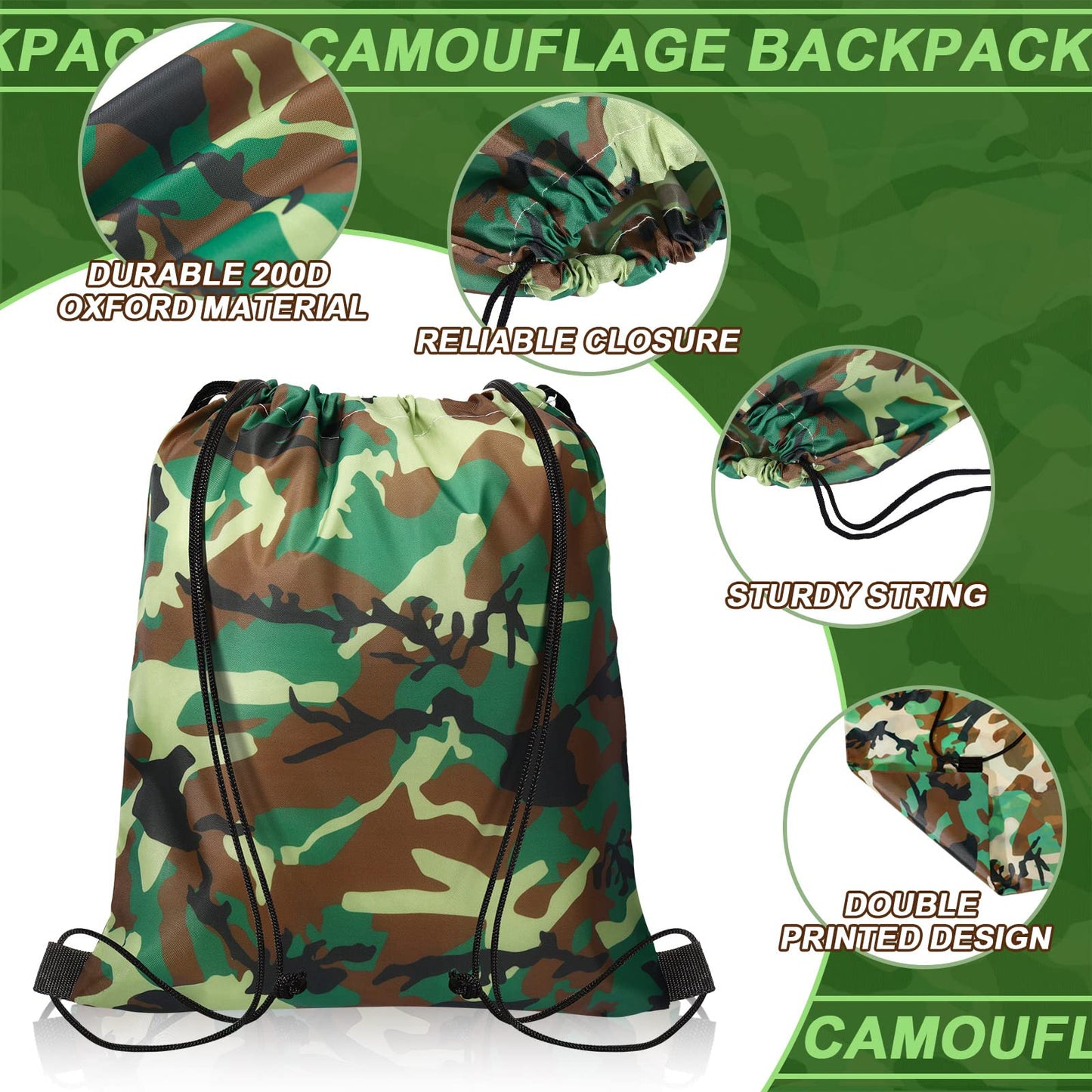Frienda 14 Pieces Boy Camouflage Drawstring Bag Paintball Camping Birthday Party Supplies Goodie Camouflage Drawstring Travel Pouch Sacks Bags for Candy Party Favors
