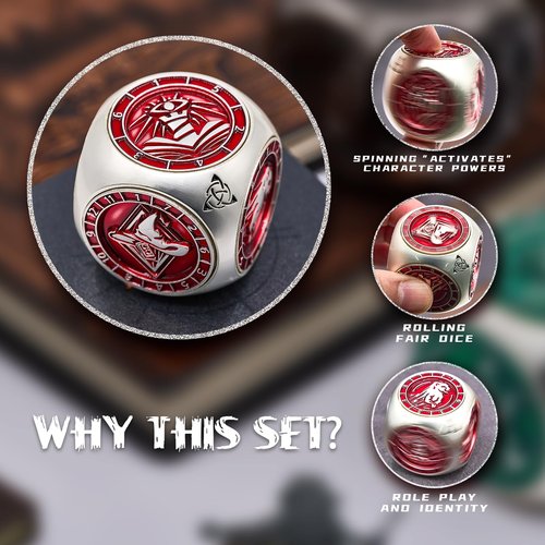 DND Spinner Dice,HNCCESG 7 in 1 Unique Metal Dice Set with Stat Engraving for Dungeons and Dragons Gifts, Polyhedral Role Playing Game Dice(Matte Red)