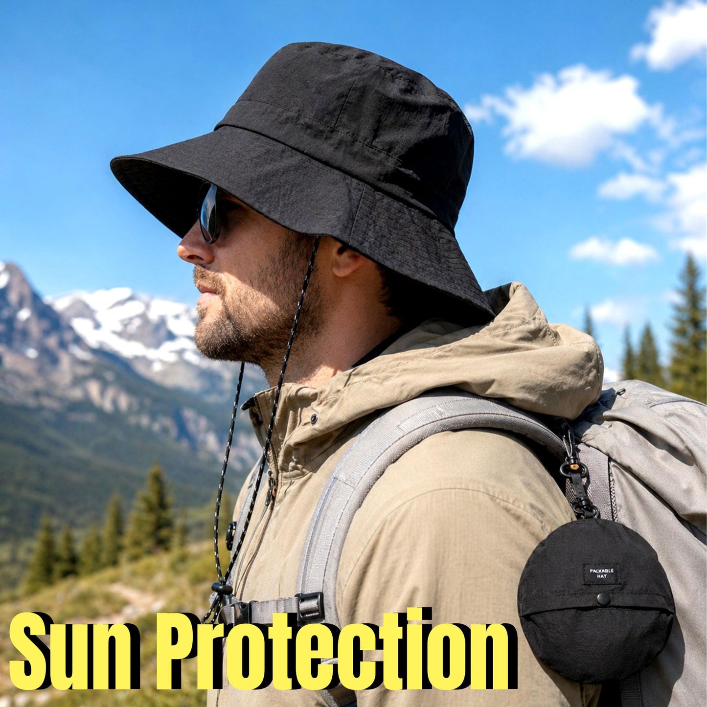 PFFY Packable Sun Bucket Hat for Men UV Protection Sun Hats Waterproof Lightweight Hiking Outdoor Cap Brown (More Loose)