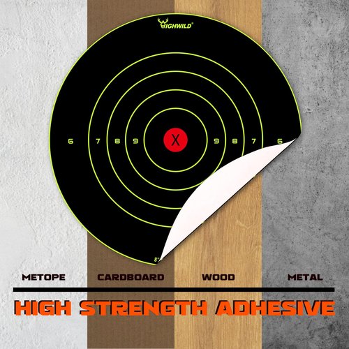 Highwild Stick Splatter Adhesive Bullseye Bright Fluorescent Yellow Shooting Targets - 8x8 Inch (25 Pack)